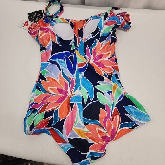 Maxine Of Hollywood Size 8 Womens Jungle Vines Multicolor Tropical Swimsuit - Picture 4 of 7